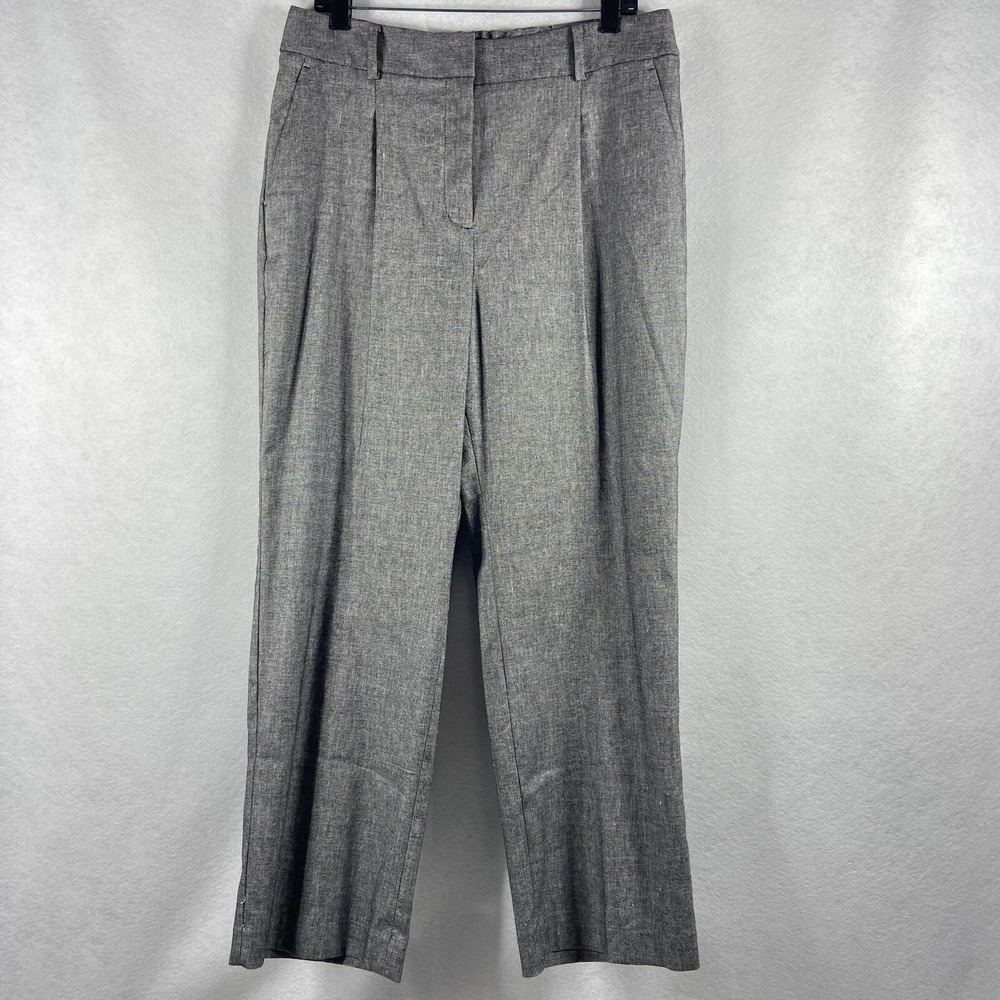 Talbots Bristol Pants Women 12 Gray High Rise Straight Leg Ankle Linen Blend New